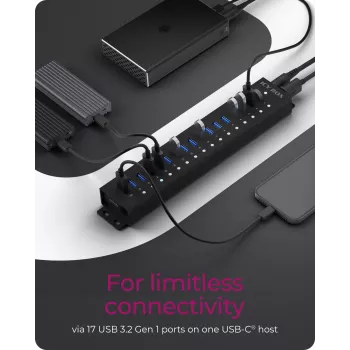 ICY BOX 17-Port Hub with USB 3.2 Gen 1 Type-A interface, USB 3.2 Gen 1 (3.1 Gen 1) Type-A, USB 3.2 Gen 1 (3.1 Gen 1) Type-A, USB Type-B, 5000 Mbit/s, Juoda, China, DC