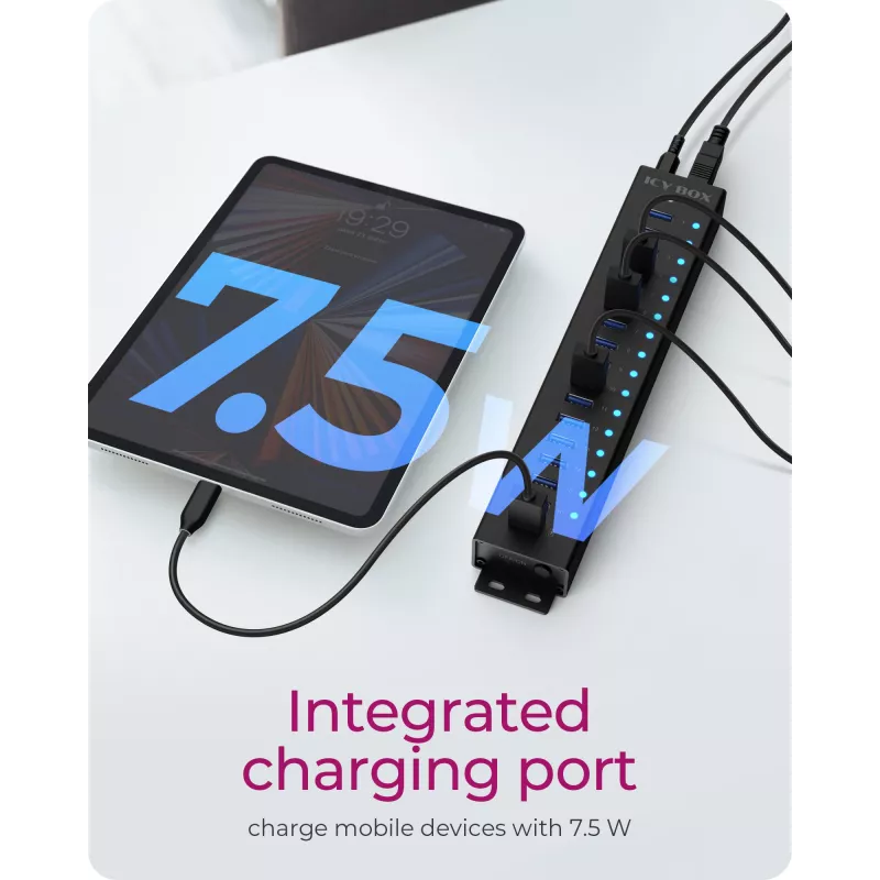 ICY BOX 17-Port Hub with USB 3.2 Gen 1 Type-A interface, USB 3.2 Gen 1 (3.1 Gen 1) Type-A, USB 3.2 Gen 1 (3.1 Gen 1) Type-A, USB Type-B, 5000 Mbit/s, Juoda, China, DC