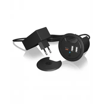 ICY BOX stalviršyje montuojamas USB įkroviklis su Power Delivery ir Quick Charge