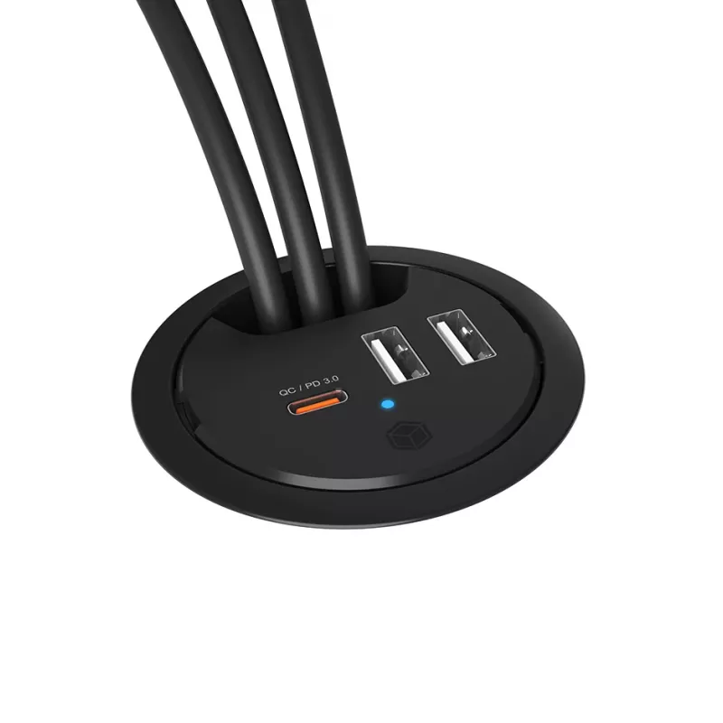 ICY BOX stalviršyje montuojamas USB įkroviklis su Power Delivery ir Quick Charge