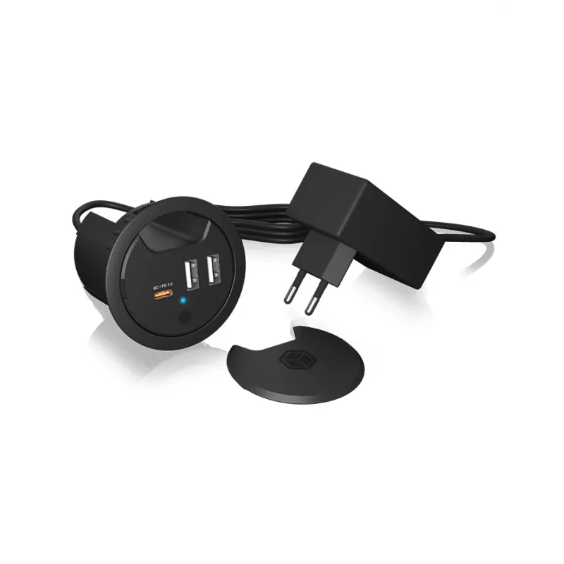 ICY BOX stalviršyje montuojamas USB įkroviklis su Power Delivery ir Quick Charge