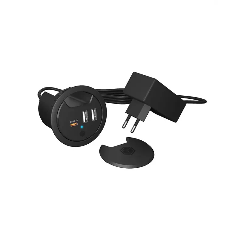 ICY BOX stalviršyje montuojamas USB įkroviklis su Power Delivery ir Quick Charge