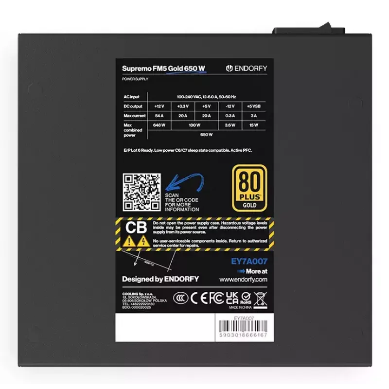 Maitinimo blokas ENDORFY Supremo FM5 650 W ATX 80 PLUS Gold, 650 W, 120 mm ventiliatorius, moduliniai kabeliai