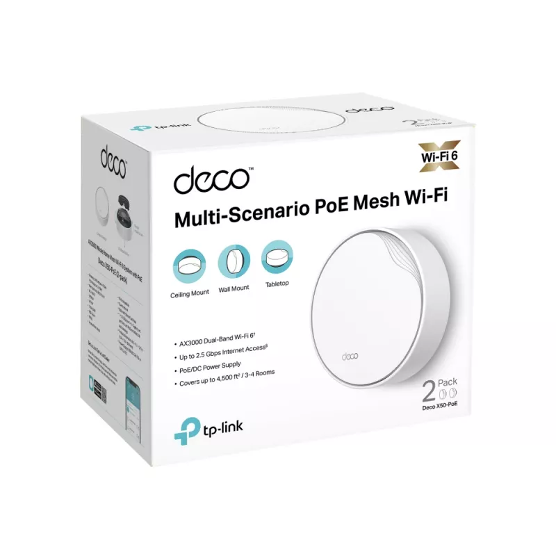 TP-Link AX3000 viso namų tinklinio Wi-Fi 6 sistema su PoE, balta, vidinė, tinklinė sistema, 420 m², dviejų dažnių (2,4 GHz / 5 GHz), Wi-Fi 6 (802.11ax)