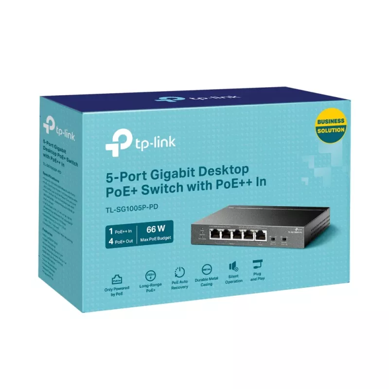 TP-Link TL-SG1005P-PD tinklo komutatorius Gigabit Ethernet (10/100/1000) maitinimas per eternetą (PoE) juodas