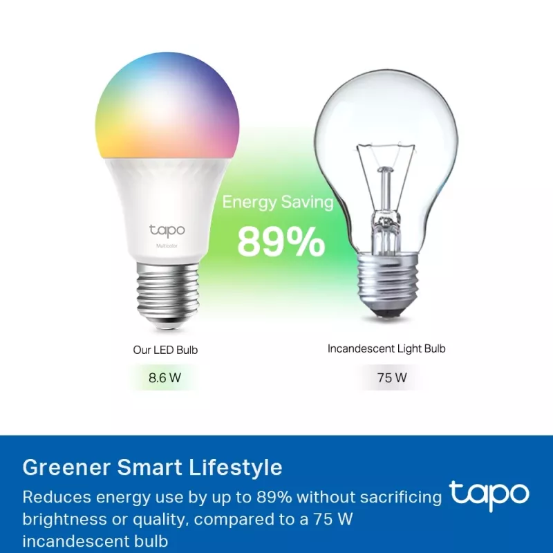 TP-Link Tapo išmanioji lemputė, daugiaspalvė, Matter, išmanioji lemputė, Wi-Fi / Bluetooth, balta, 802.11b, 802.11g, Wi-Fi 4 (802.11n), WPA-PSK, WPA2-PSK, WPA3-SAE, LED