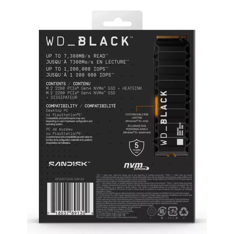 WESTERN DIGITAL SSD - WD_Juoda SN850X - 2TB - Pci-e Gen4 x4 - M.2 2280 - Su radiatoriumi
