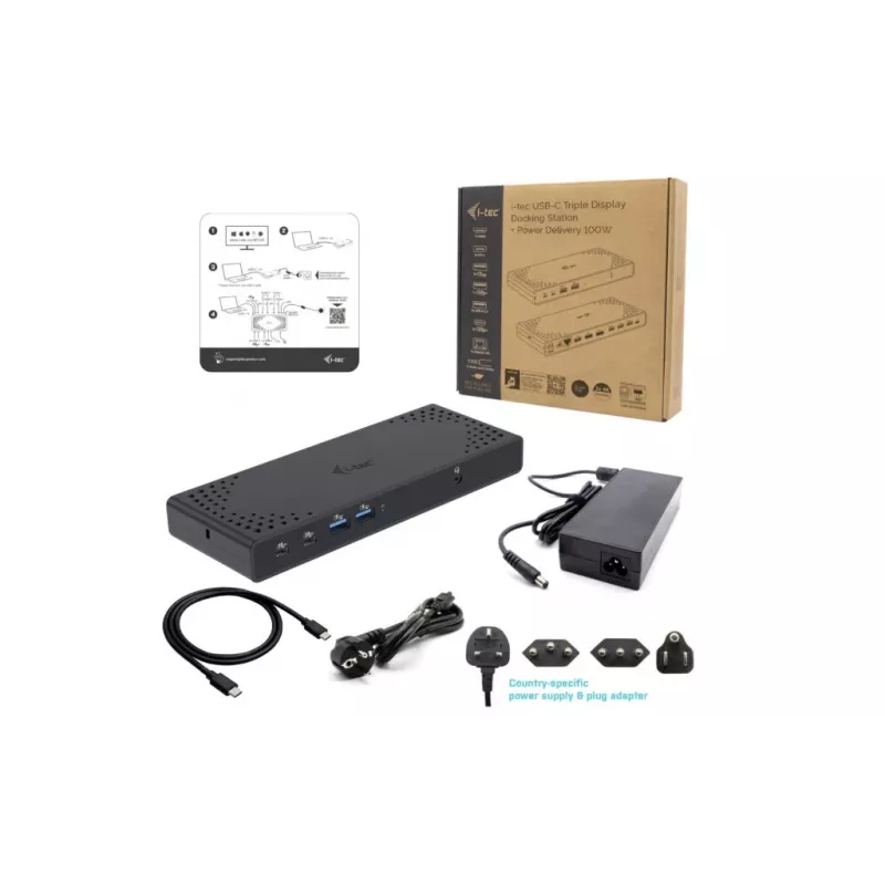 i-tec USB-C trigubo ekrano dokinė stotelė Gen 2 maitinimo tiekimas 100 W laidinė 3.2