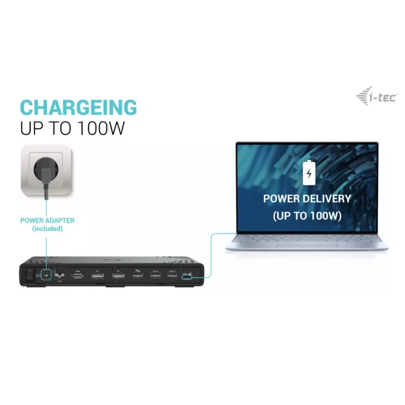 i-tec USB-C trigubo ekrano dokinė stotelė Gen 2 maitinimo tiekimas 100 W laidinė 3.2