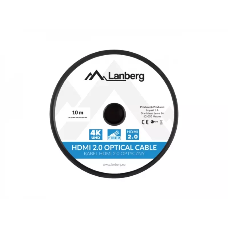 LANBERG HDMI laidas V2.0 optinis AOC M/m - 10 m juodas
