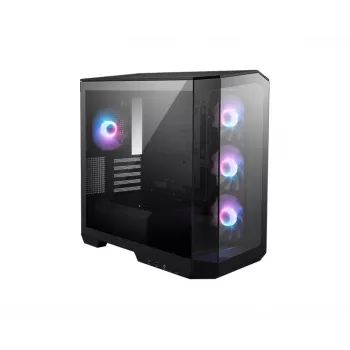 PC korpusas MSI MAG PANO M100R PZ Micro Tower juodas — microATX/ITX, šoninis langas, įvairių spalvų LED, 39 cm GPU, USB-C