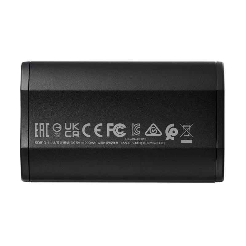 Nešiojamasis SSD ADATA SD810 500 GB — USB Type-C, USB 3.2 Gen 2x2, 2000 MB/s, IP68, aliuminis, juodas