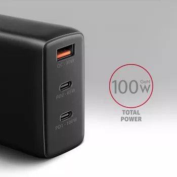 Axagon ACU-DPQ100 PD3.0 & QC 4+ TRIJŲ IŠĖJIMŲ sieninis įkroviklis 100W