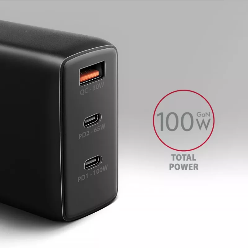 Axagon ACU-DPQ100 PD3.0 & QC 4+ TRIJŲ IŠĖJIMŲ sieninis įkroviklis 100W