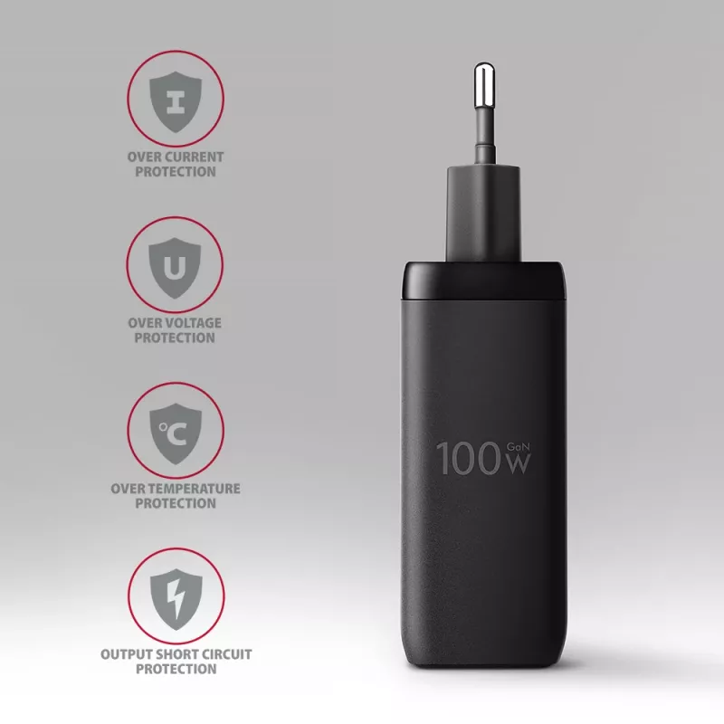 Axagon ACU-DPQ100 PD3.0 & QC 4+ TRIJŲ IŠĖJIMŲ sieninis įkroviklis 100W
