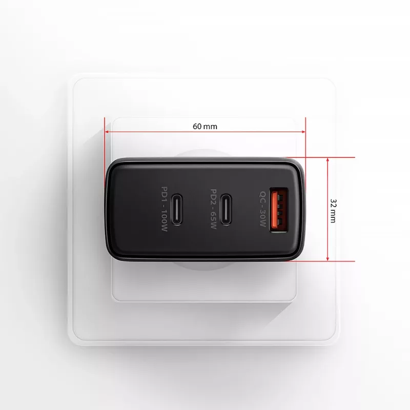 Axagon ACU-DPQ100 PD3.0 & QC 4+ TRIJŲ IŠĖJIMŲ sieninis įkroviklis 100W