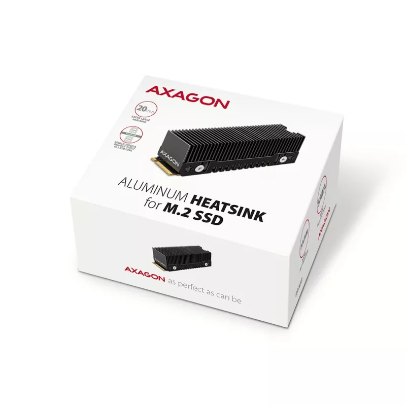 Axagon CLR-M2XT aliuminio pasyvus aušintuvas vienpusėms ir dvipusėms M.2 SSD 2280 formato, 24 mm aukščio