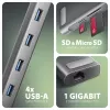 Axagon HMC-10HLS, USB 5Gbps šakotuvas, 4x USB-A, HDMI 4k/60Hz, RJ-45, SD/microSD, PD 100W