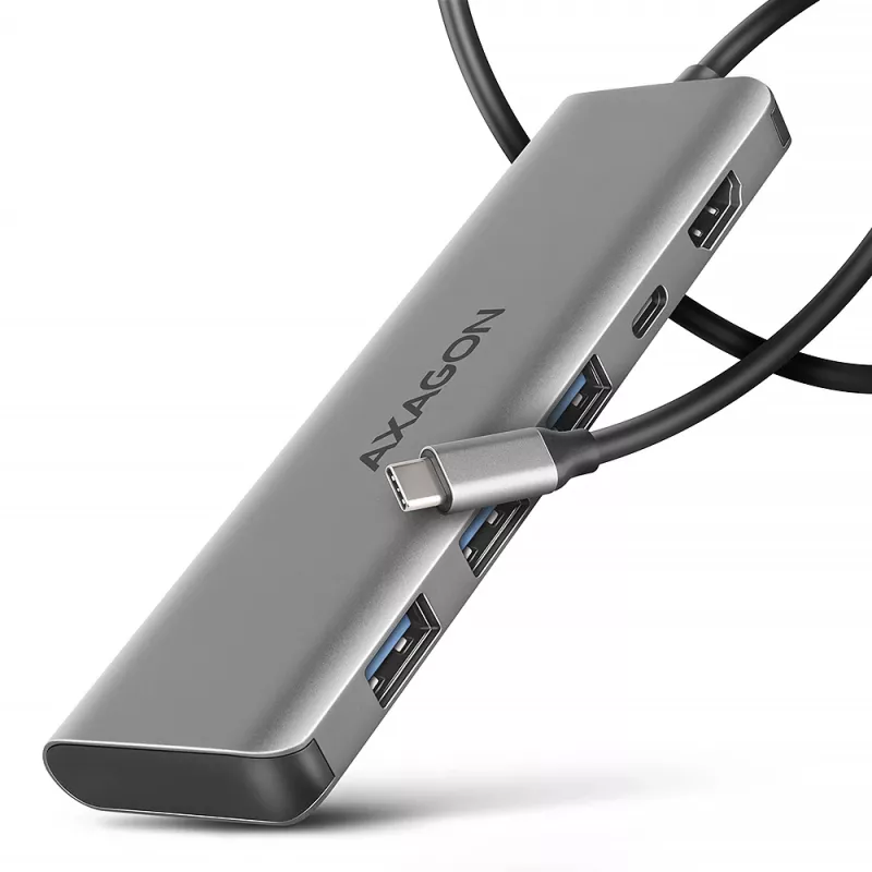 Axagon HMC-5H USB 5Gbps šakotuvas, 3x USB-A, HDMI 4k/30Hz, PD 100W, 100cm USB-C laidas