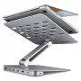Axagon HMC-STND daugiafunkcis USB-C 5 Gbps šakotuvas ir aliuminis stovas nešiojamiesiems kompiuteriams. HDMI 4k/60Hz, GLAN, PD ir 3 USB-A prievadai. USB-C laidas 60 cm.