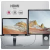 Axagon HMC-STND daugiafunkcis USB-C 5 Gbps šakotuvas ir aliuminis stovas nešiojamiesiems kompiuteriams. HDMI 4k/60Hz, GLAN, PD ir 3 USB-A prievadai. USB-C laidas 60 cm.