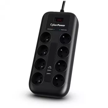 CyberPower Tracer III P0820SUF0-FR viršįtampių apsaugos įrenginys Juoda 8 AC lizdai 200–250 V 1,8 m