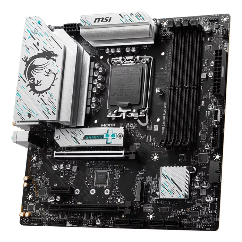 Pagrindinė plokštė MSI B760M GAMING PLUS WIFI – Intel B760, LGA 1700, mikro ATX, DDR5, 4 DIMM, Wi‑Fi 6E, 2,5 Gb LAN