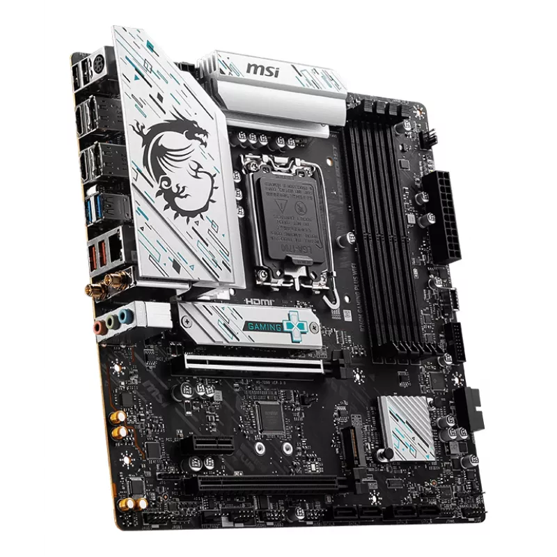Pagrindinė plokštė MSI B760M GAMING PLUS WIFI – Intel B760, LGA 1700, mikro ATX, DDR5, 4 DIMM, Wi‑Fi 6E, 2,5 Gb LAN