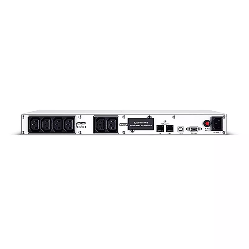 Stovo linijinės sąveikos UPS CYBERPOWER OR1500ERM1U — 1,5 kVA / 900 W, 6× C13 lizdai, LCD, karšto keitimo VRLA baterija, 1U, sidabrinis