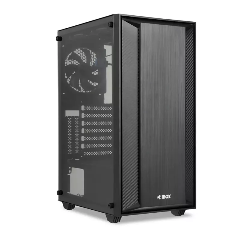 PC korpusas IBOX CETUS 906 Midi Tower juodas — ATX/mATX, 460×210×350 mm, 29 cm GPU, 7 diskų talpyklos, RGB ventiliatoriai