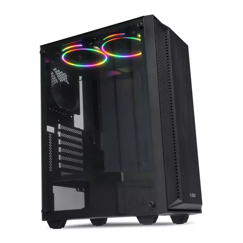 PC korpusas IBOX CETUS 906 Midi Tower juodas — ATX/mATX, 460×210×350 mm, 29 cm GPU, 7 diskų talpyklos, RGB ventiliatoriai