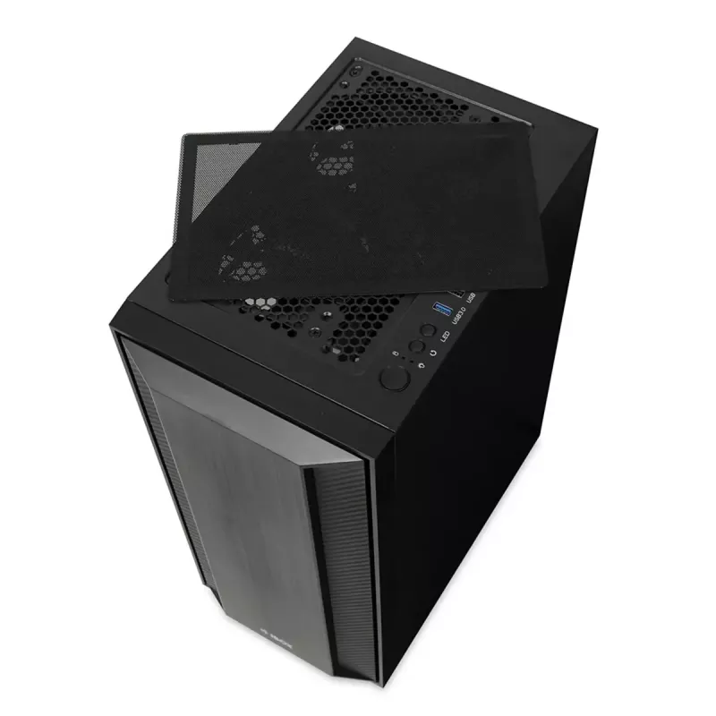 PC korpusas IBOX CETUS 906 Midi Tower juodas — ATX/mATX, 460×210×350 mm, 29 cm GPU, 7 diskų talpyklos, RGB ventiliatoriai