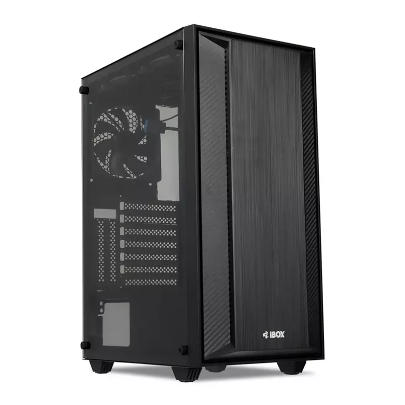 PC korpusas IBOX CETUS 906 Midi Tower juodas — ATX/mATX, 460×210×350 mm, 29 cm GPU, 7 diskų talpyklos, RGB ventiliatoriai