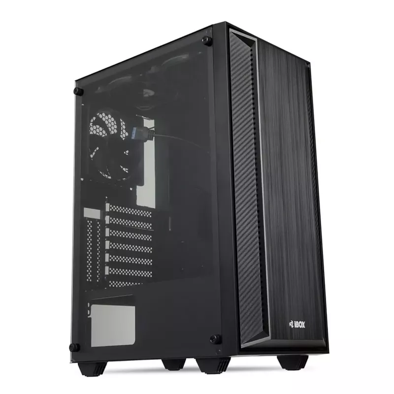 PC korpusas IBOX CETUS 906 Midi Tower juodas — ATX/mATX, 460×210×350 mm, 29 cm GPU, 7 diskų talpyklos, RGB ventiliatoriai