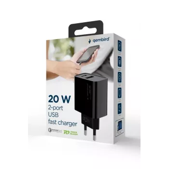 GEMBIRD USB greitasis įkroviklis - Type A ir C 2 prievadų 20 W - juodas
