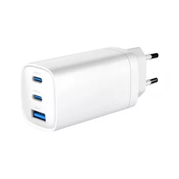 GEMBIRD USB greitasis įkroviklis - Type A ir C, 3 prievadų, 65W, QC 3.0 ir PowerDelivery, GaN - balta