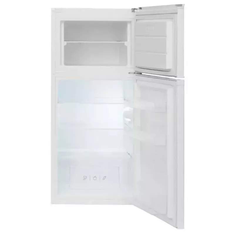 Šaldytuvas-šaldiklis AMICA FD2015.4(E) laisvai pastatomas, bendra talpa 215 l – šaldytuvas 126 l, šaldiklis viršuje 41 l, baltas, LED, grūdinto stiklo lentynos