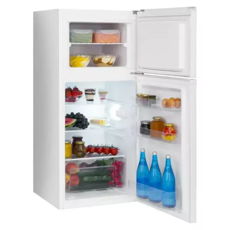 Šaldytuvas-šaldiklis AMICA FD2015.4(E) laisvai pastatomas, bendra talpa 215 l – šaldytuvas 126 l, šaldiklis viršuje 41 l, baltas, LED, grūdinto stiklo lentynos