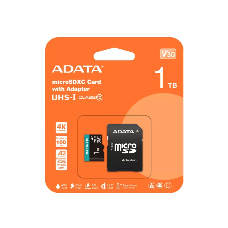 ADATA AUSDX1TUI3V30SA2-RA1 atminties kortelė 1 TB MicroSDXC UHS-I Class 10
