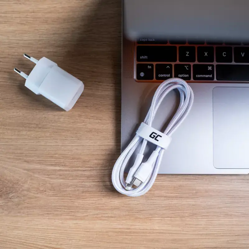 Laidas Green Cell Lightning į USB‑C 1 m, 29 W, baltas, duomenys 480 Mbps