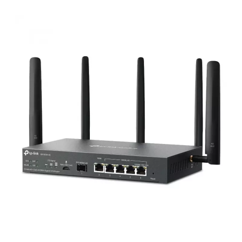 TP-Link Omada 4G+ Cat6 AX3000 gigabitinio VPN maršrutizatorius, Wi-Fi 6 (802.11ax), dviejų dažnių (2,4 GHz / 5 GHz), eterneto LAN, 4G, juodas, stalinis / ant stulpo montuojamas maršrutizatorius