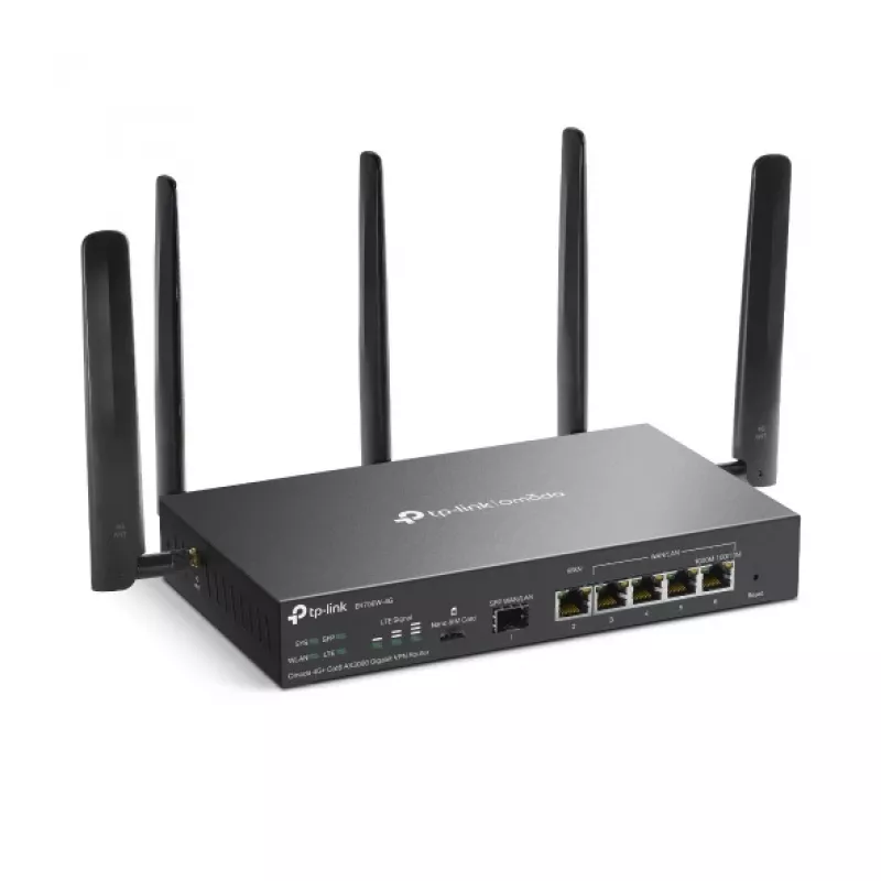 TP-Link Omada 4G+ Cat6 AX3000 gigabitinio VPN maršrutizatorius, Wi-Fi 6 (802.11ax), dviejų dažnių (2,4 GHz / 5 GHz), eterneto LAN, 4G, juodas, stalinis / ant stulpo montuojamas maršrutizatorius