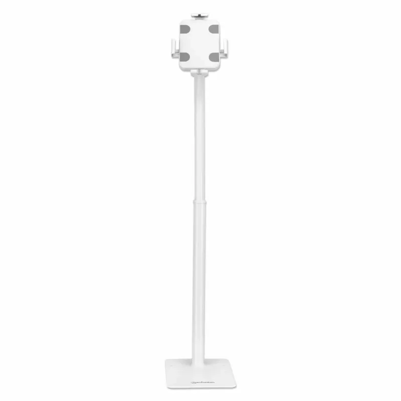Manhattan grindų stovas (apsaugantis nuo vagystės) planšetiniam kompiuteriui ir iPad, universalus, 360° pasukimas, +20° iki -110° pakrypimas, baltas, užrakinamas, planšetėms nuo 7,9 colio iki 11 colių, aukštis reguliuojamas nuo 790 iki 1190 mm, išplečiami spaustukai: aukštis 200 iki 246 mm / plotis 129 iki 181 mm, galima tvirtinti varžtais prie grindų (dalys pridedamos)