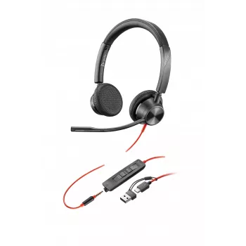 HP Poly Juodawire 3325 Stereo USB-C Headset +3.5mm Plug +USB-C/A Adapter
