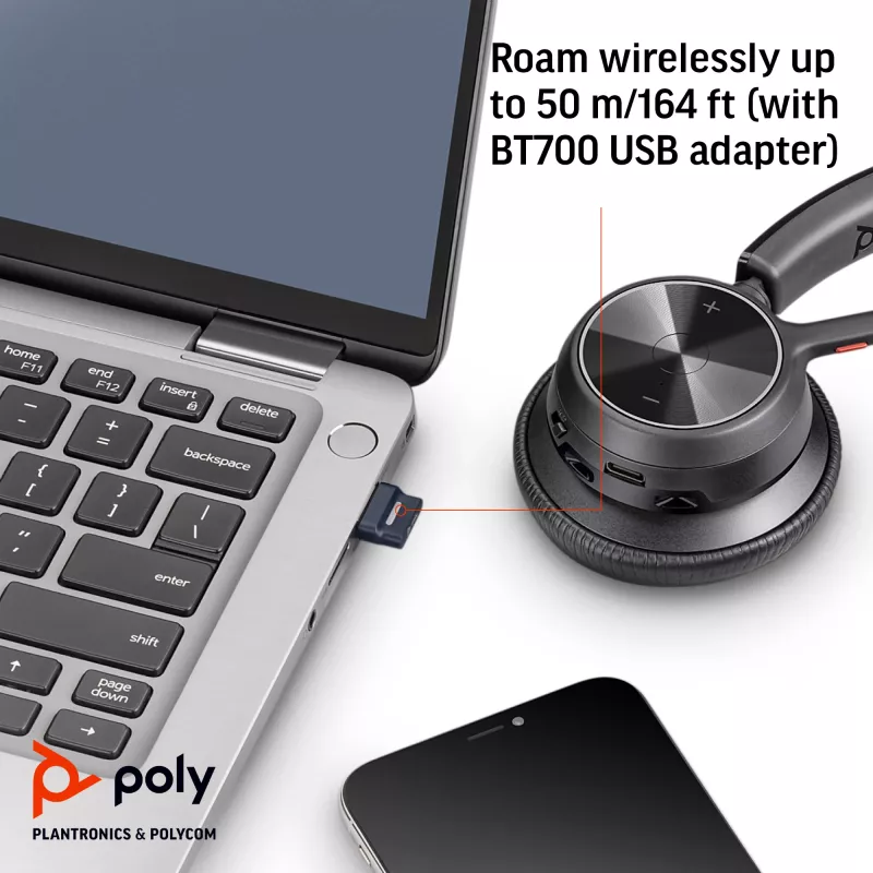 HP Poly Voyager 4320 USB-C ausinės +BT700 adapteris, belaidės, biuro/skambučių centro, ausinės, juodos