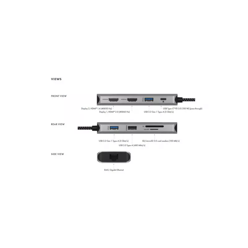 ICY BOX IB-DK4012-CPD laidinis USB 3.2 Gen 1 (3.1 Gen 1) Type-C antracito, juoda