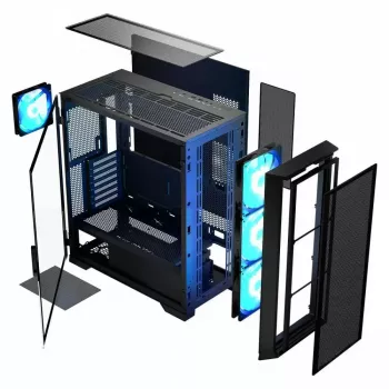 PC korpusas MODECOM Horizon ARGB FLOW MIDI Juoda — E-ATX palaikymas, grūdintas stiklas, ARGB, USB-C, maks. GPU 400 mm