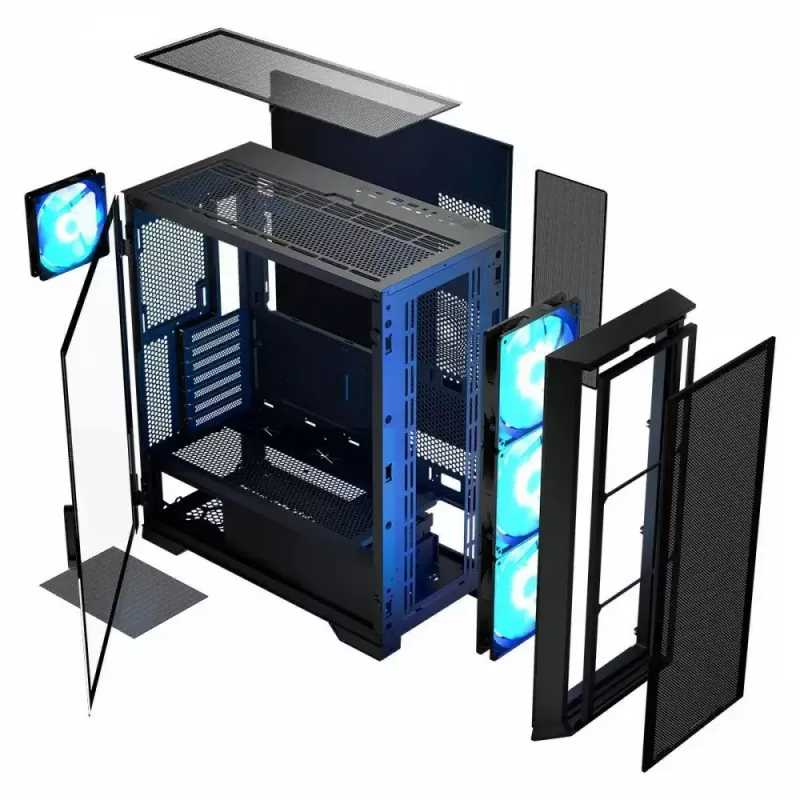 PC korpusas MODECOM Horizon ARGB FLOW MIDI Juoda — E-ATX palaikymas, grūdintas stiklas, ARGB, USB-C, maks. GPU 400 mm