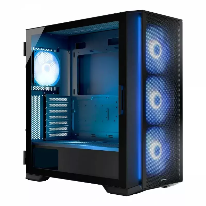 PC korpusas MODECOM Horizon ARGB FLOW MIDI Juoda — E-ATX palaikymas, grūdintas stiklas, ARGB, USB-C, maks. GPU 400 mm