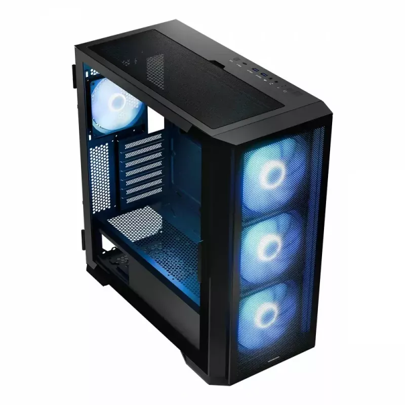 PC korpusas MODECOM Horizon ARGB FLOW MIDI Juoda — E-ATX palaikymas, grūdintas stiklas, ARGB, USB-C, maks. GPU 400 mm